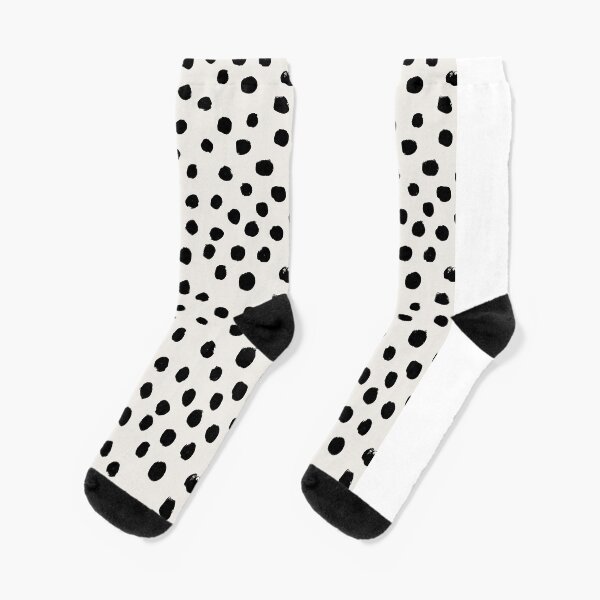Preppy brushstroke free polka dots black and white spots dots dalmation animal spots design minimal Socks