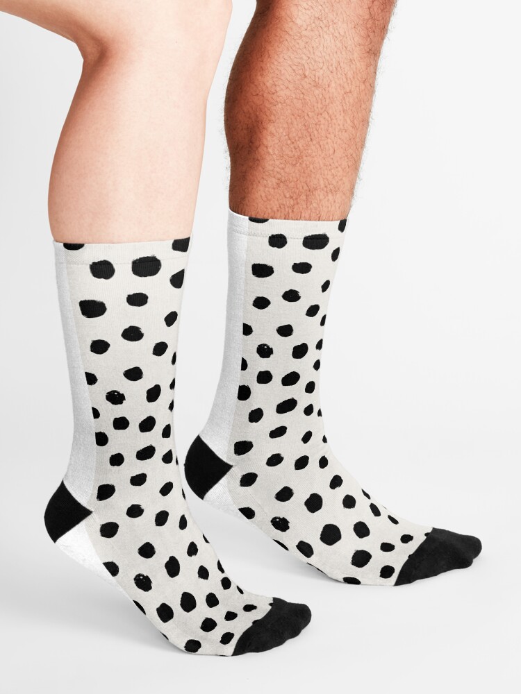 Alternate view of Preppy brushstroke free polka dots black and white spots dots dalmation animal spots design minimal Socks