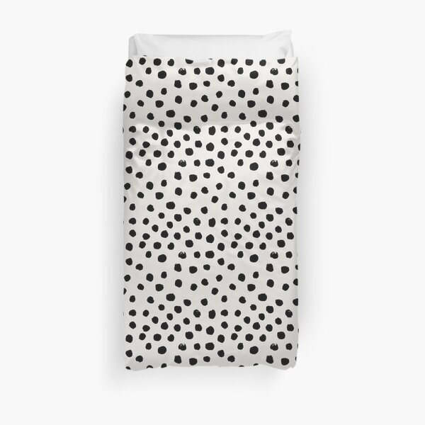 Preppy brushstroke free polka dots black and white spots dots dalmation animal spots design minimal Duvet Cover
