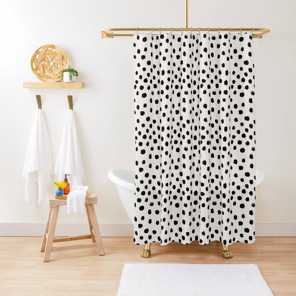 Preppy brushstroke free polka dots black and white spots dots dalmation animal spots design minimal Shower Curtain
