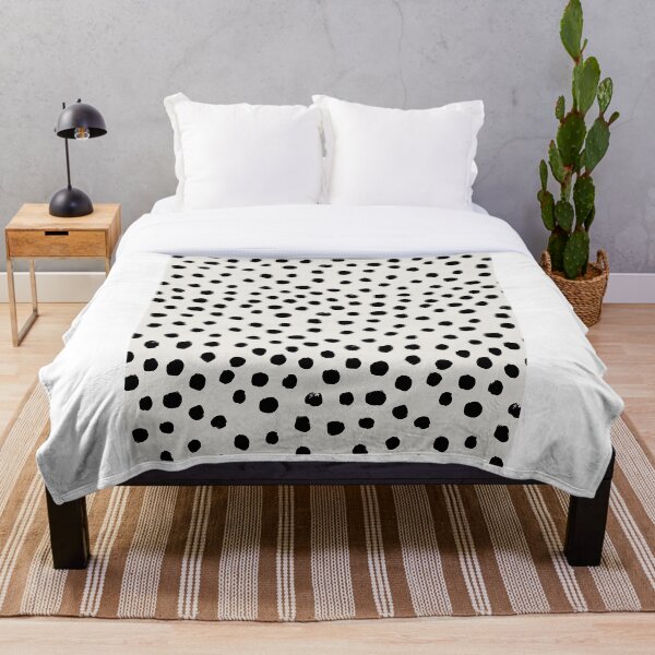 Preppy brushstroke free polka dots black and white spots dots dalmation animal spots design minimal Throw Blanket