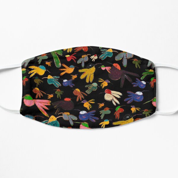 Multicolor Hummingbirds on Black Flat Mask
