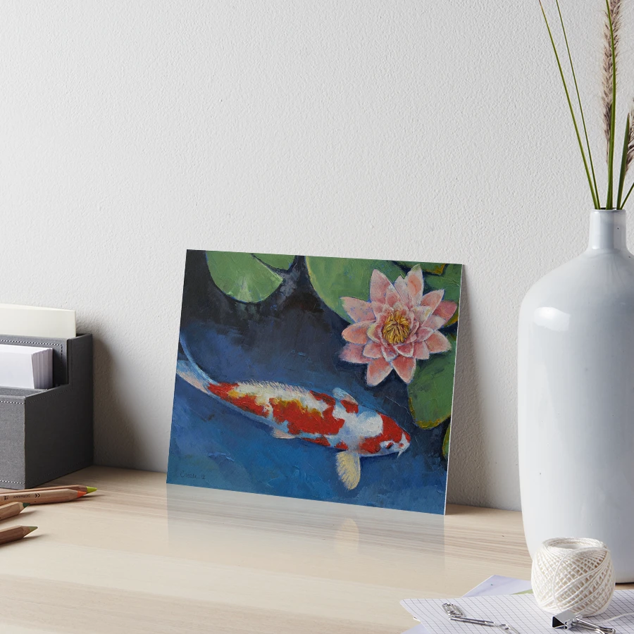 Koi Fish and Water Lily Art Board Print for Sale by Michael Creese