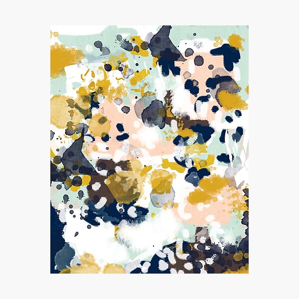 Sloane - Abstract painting in free style navy, mint, gold, white, and turquoise Photographic Print