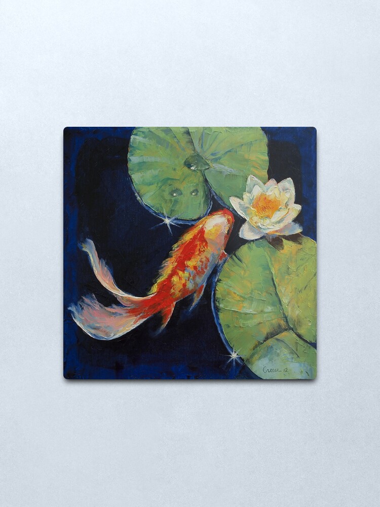 Alternate view of Koi and White Lily Metal Print