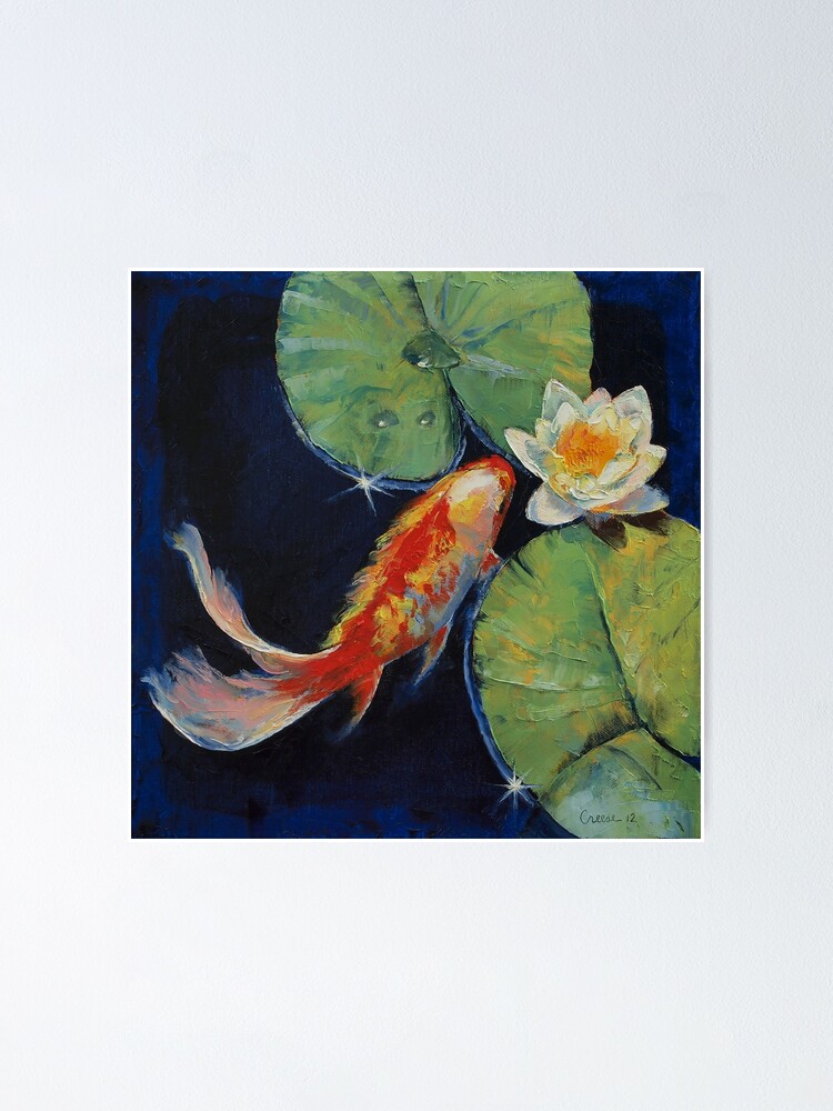 Koi Fish and Water Lily Art Board Print for Sale by Michael