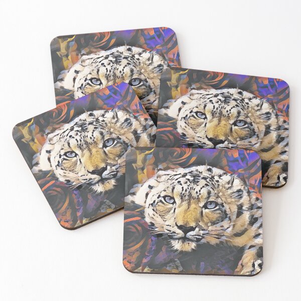 Item preview, Snow Leopard with Orange and Blue Roses designed and sold by beautifularrow.