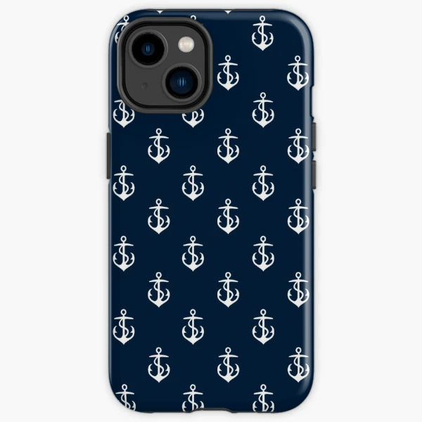 Custom Anchor iPhone 14 Case Nautical Navy Stripe 