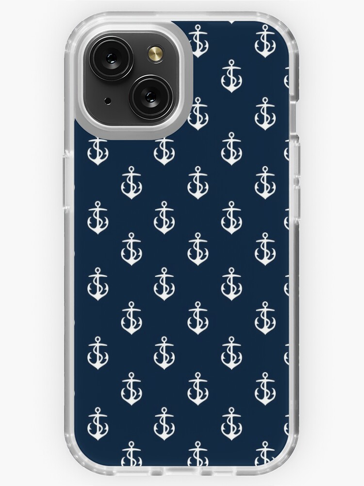 Custom Anchor iPhone 14 Case Nautical Navy Stripe 