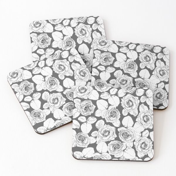 Item preview, Hand-painted white roses and white leaves on a dark grey background. designed and sold by Skaska.