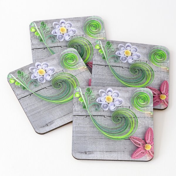 Item preview, quilled spiral leaves, and flowers on barnwood designed and sold by Stephanie  Skeem.