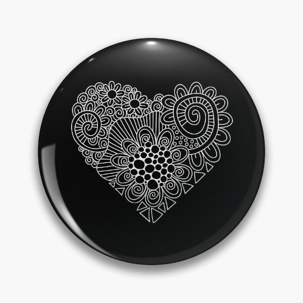 White Heart Doodle Pin