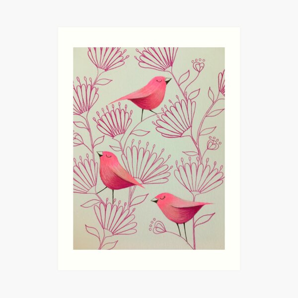 Pink birdies Art Print