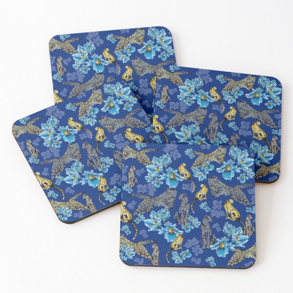 Item preview, Cheetahs and Blue Poppies - Dark Blue background designed and sold by Linda Sholberg.