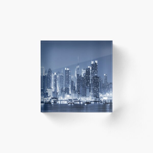 Panoramic New-York City Manhattan Night Skyline Acrylic Block