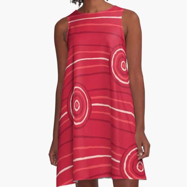 Waratah Australian Aboriginal Line and Circle Painting A-Line Dress
