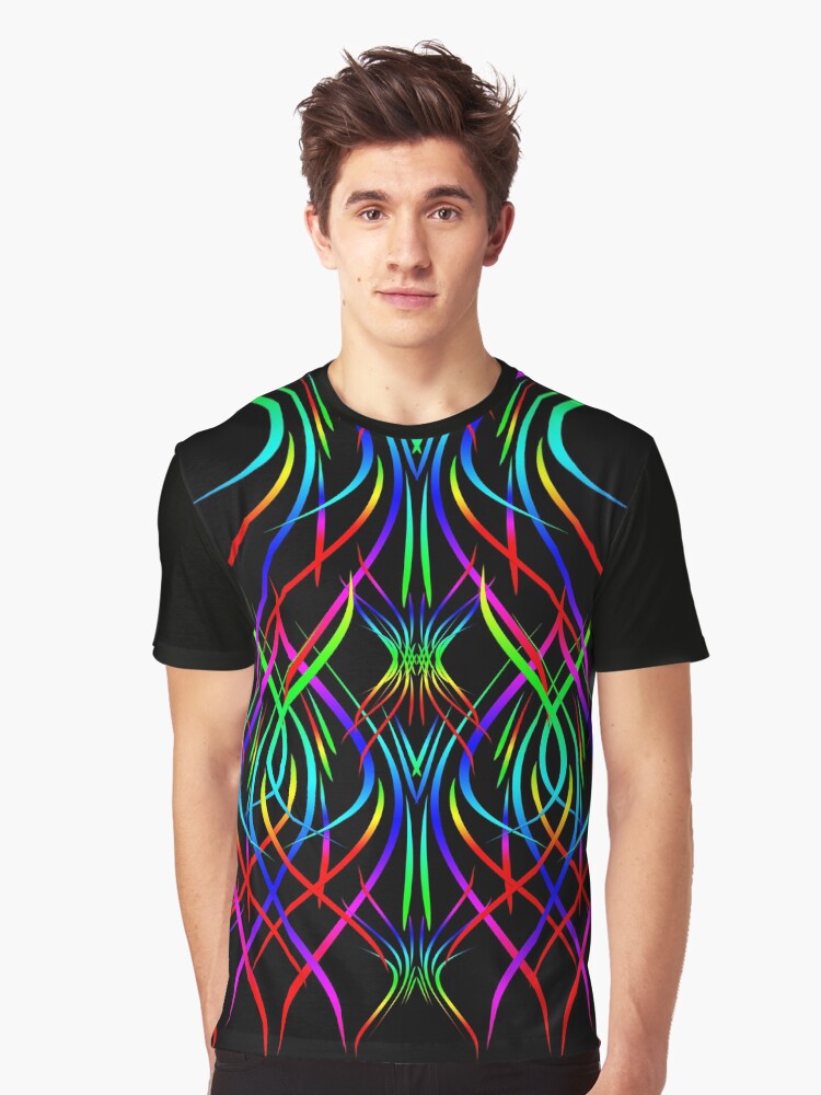 Bold Abstract Design Neon Colors on Black Graphic T-Shirt