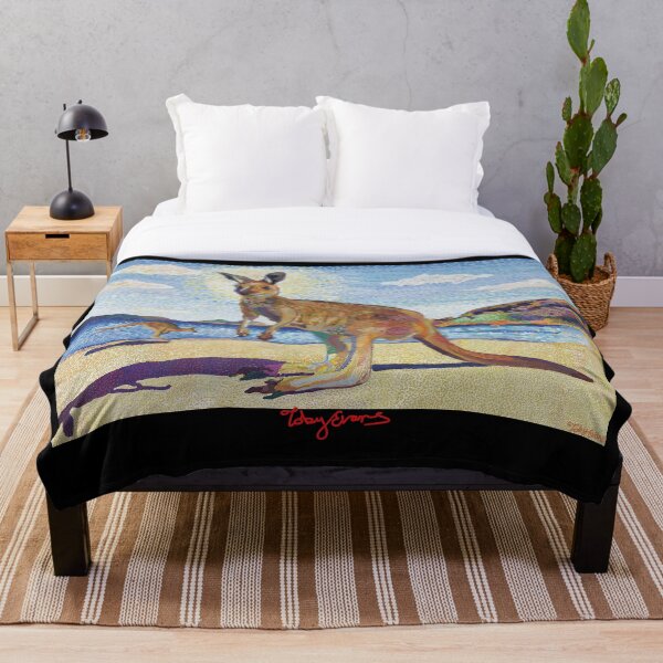 Kangaroos on beach Throw Blanket