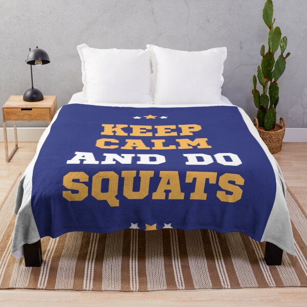 Item preview, big lettering keep calm and do squats on a blue background designed and sold by narinoush.