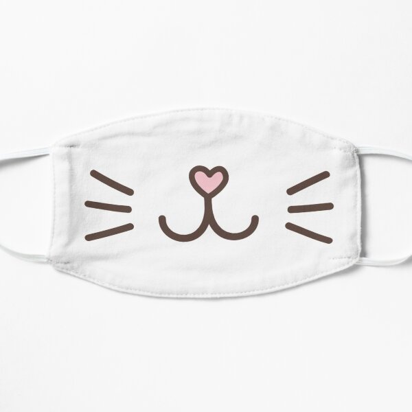 Cute Cat Face with Pink Heart Nose Mask