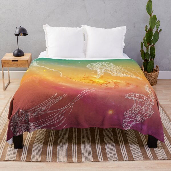 Galactic Rainbow Jellyfish Throw Blanket