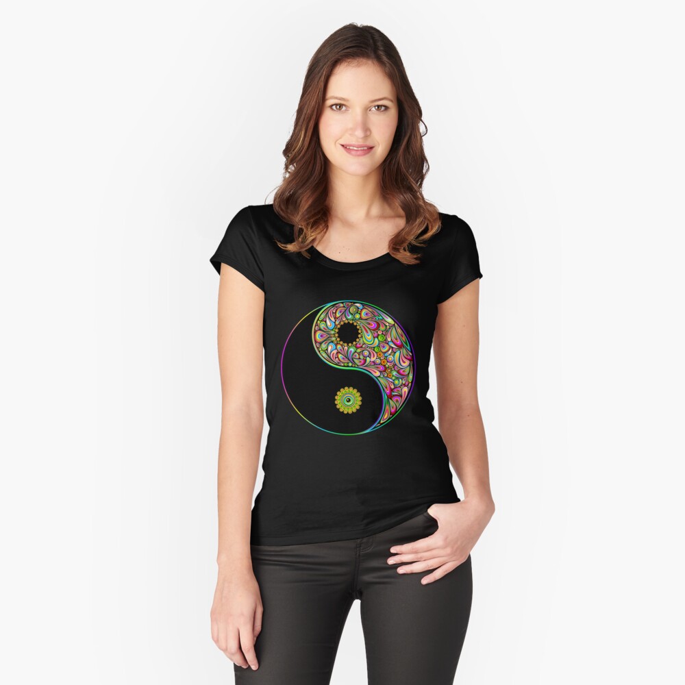 Yin Yang Symbol Psychedelic Art Design Fitted Scoop T-Shirt