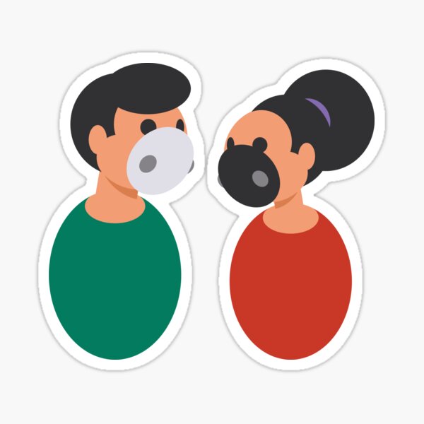 Man and woman with face masks Sticker