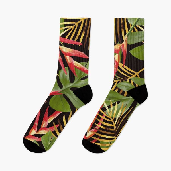Item preview, Heliconia Flowers with Palm Tree Leaf Monstera black designed and sold by Move-Art.