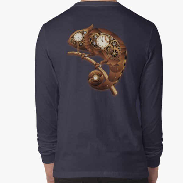 Steampunk Chameleon Vintage Retro Style Machine Long Sleeve T-Shirt