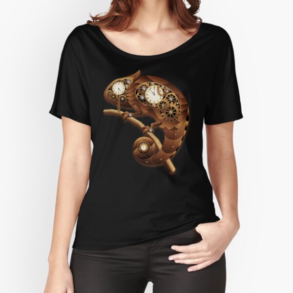 Steampunk Chameleon Vintage Retro Style Machine Relaxed Fit T-Shirt