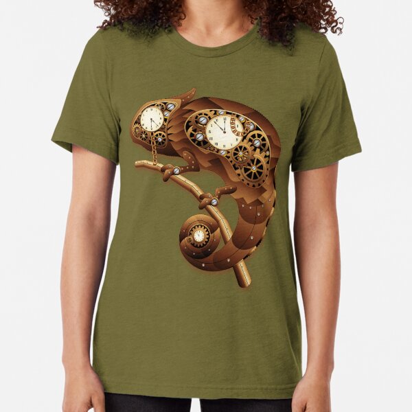 Steampunk Chameleon Vintage Retro Style Machine Tri-blend T-Shirt