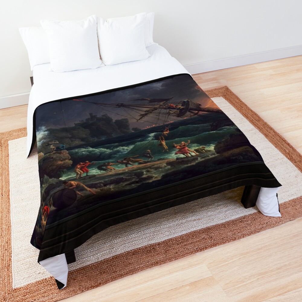 The Shipwreck by Claude Joseph Vernet - A Fierce Storm At Sea 2 The Shipwreck by Claude Joseph Vernet Old Masters Reproduction Comforter