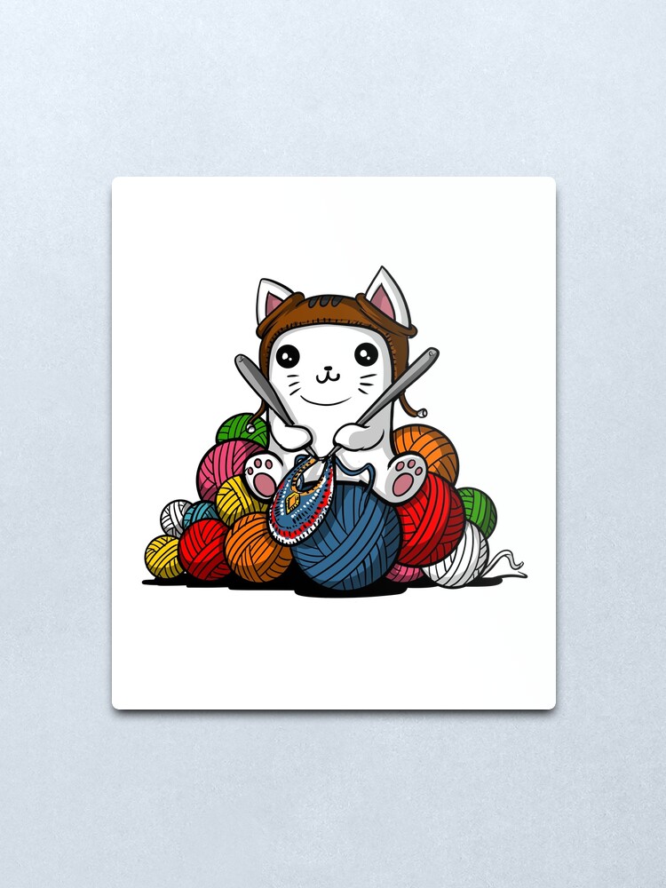 Alternate view of Cat Knitting Yarn Metal Print