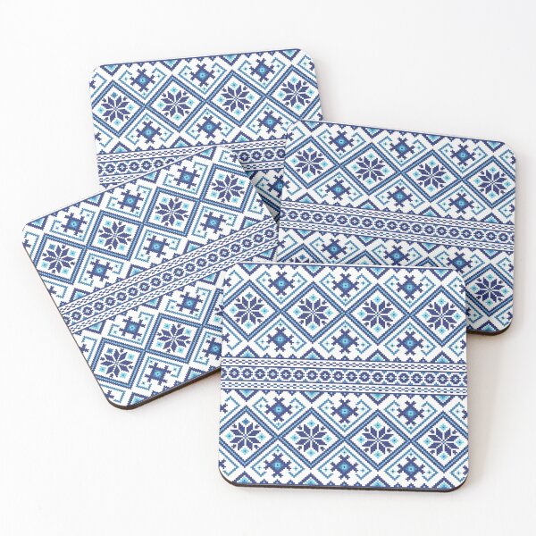 Item preview, Blue and white embroidery with geometric shape pattern designed and sold by corner-shop.