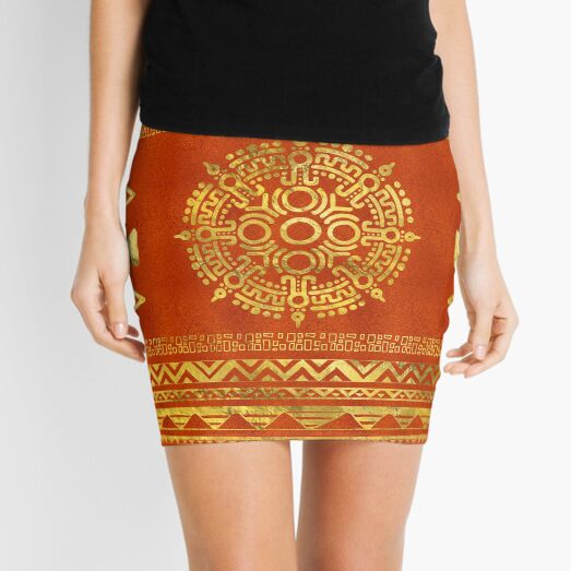 Gold Aztec Calendar Sun symbol Minifalda