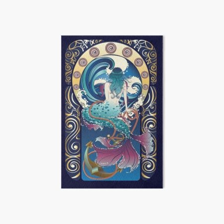Blue Mermaid art nouveau Art Board Print
