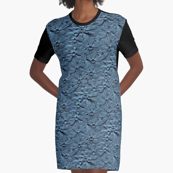 Slate Blue Daisy Flowers Design Pattern Graphic T-Shirt Dress