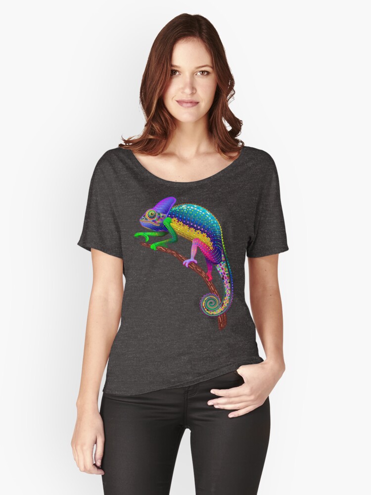 Thumbnail 1 of 3, Relaxed Fit T-Shirt, Chameleon Fantasy Rainbow Colors designed and sold by BluedarkArt.