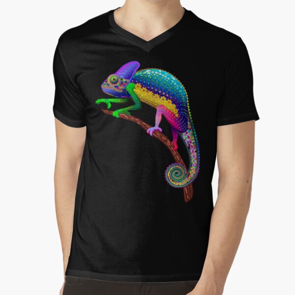 Chameleon Fantasy Rainbow Colors V-Neck T-Shirt