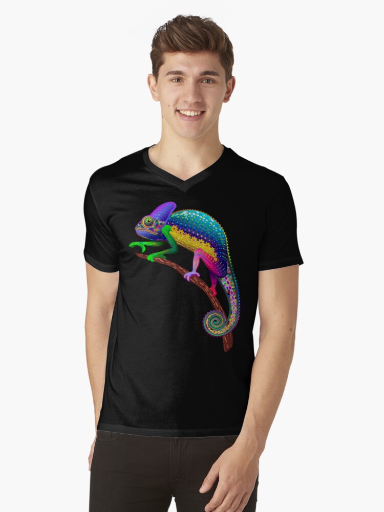 Thumbnail 1 of 3, V-Neck T-Shirt, Chameleon Fantasy Rainbow Colors designed and sold by BluedarkArt.