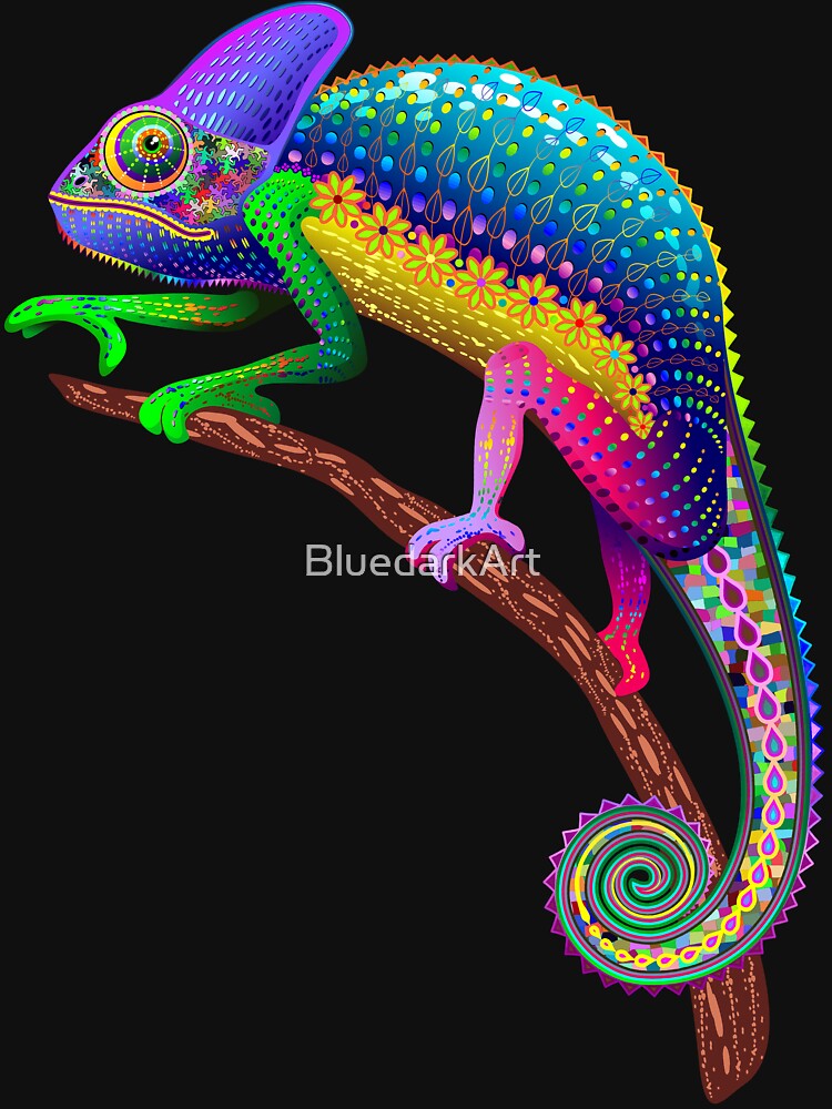 Thumbnail 3 of 3, V-Neck T-Shirt, Chameleon Fantasy Rainbow Colors designed and sold by BluedarkArt.