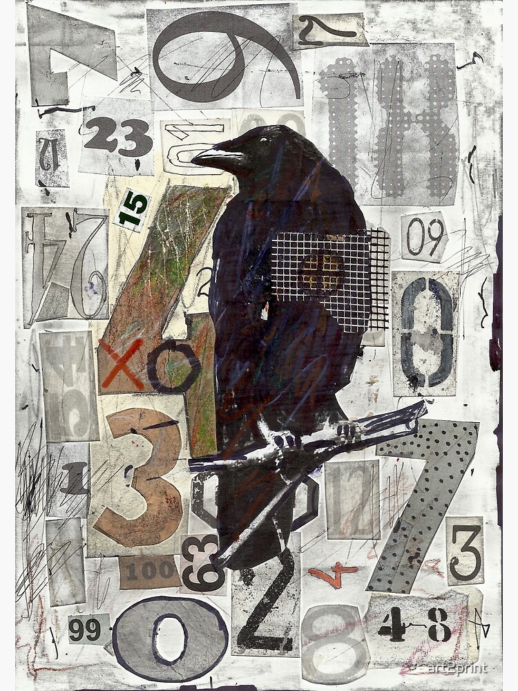 Raven Drawing Art Mixed Media Collage Painting Hand Made Abstract Poster  for Sale by art2print