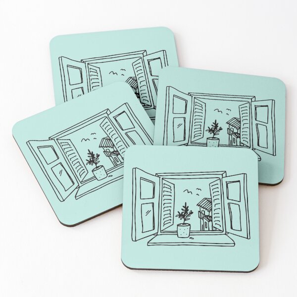 Item preview, Mediterranean window with minimal mint olive trees designed and sold by mintwolke.