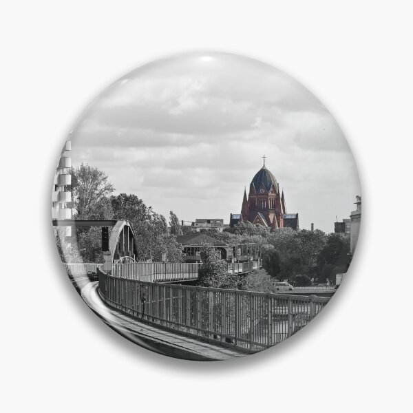 Item preview, Berlin train track,bridge and church Black white train track designed and sold by MarketVisionAV.