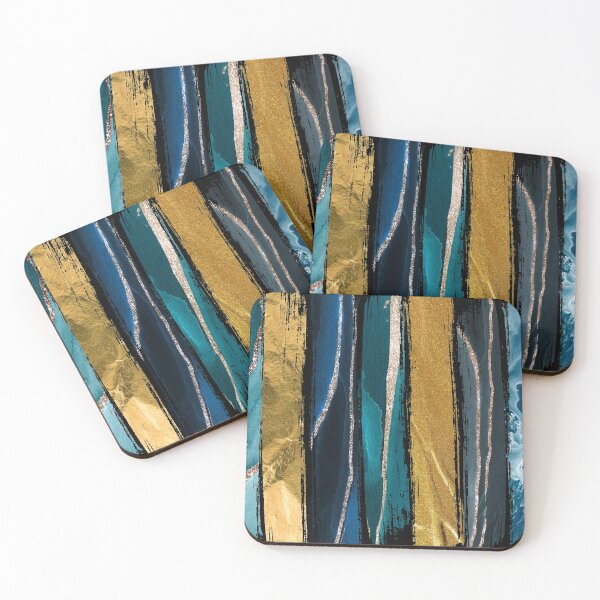 Item preview, Abstract Vertical Brushstroke Teal and Gold designed and sold by KA DESIGNS.