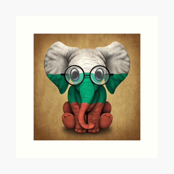 Item preview, Baby Elephant with Glasses and Bulgarian Flag designed and sold by JeffBartels.