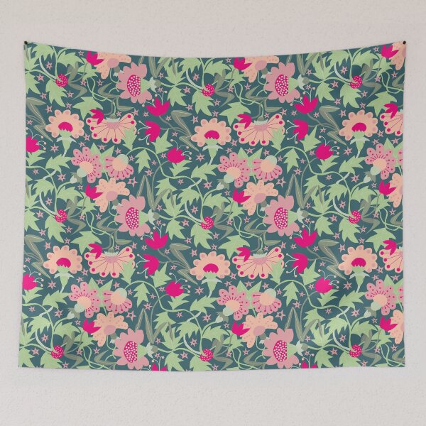 Item preview, William Morris Style Floral Repeat #1 Dark Teal Back designed and sold by MarbleCloud.