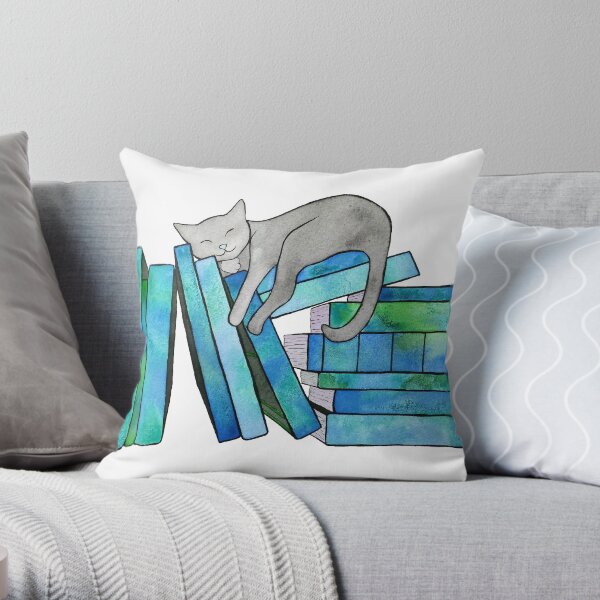 Literary Naps Blue Throw Pillow