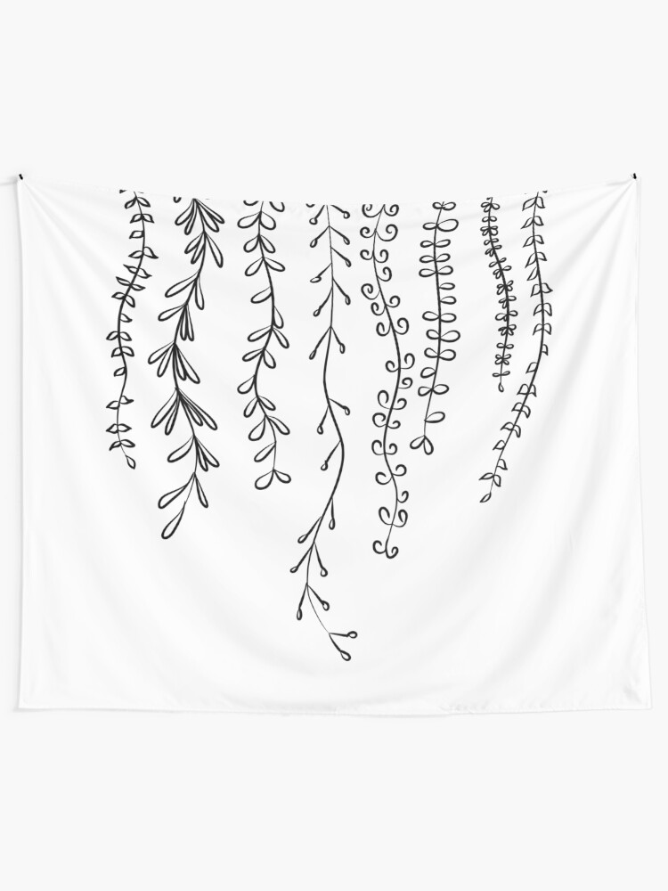 "Botanical Vines and Leaves Line Art Drawing in Black and White" Tapestry for Sale by Odyanne