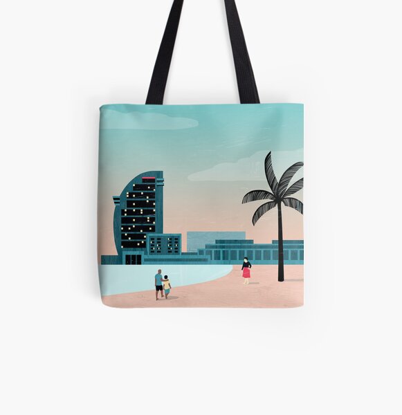 Barcelona Travel Poster Allover-Print Tote Bag